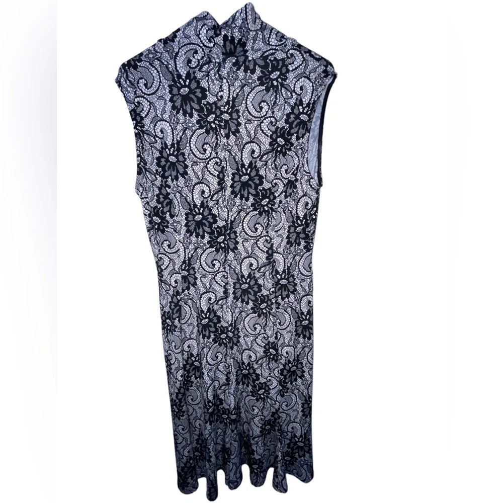 Joseph Ribkoff Dress Sleeveless Jersey Lace Floral Print Cream Black US Size 14 - Picture 3 of 7